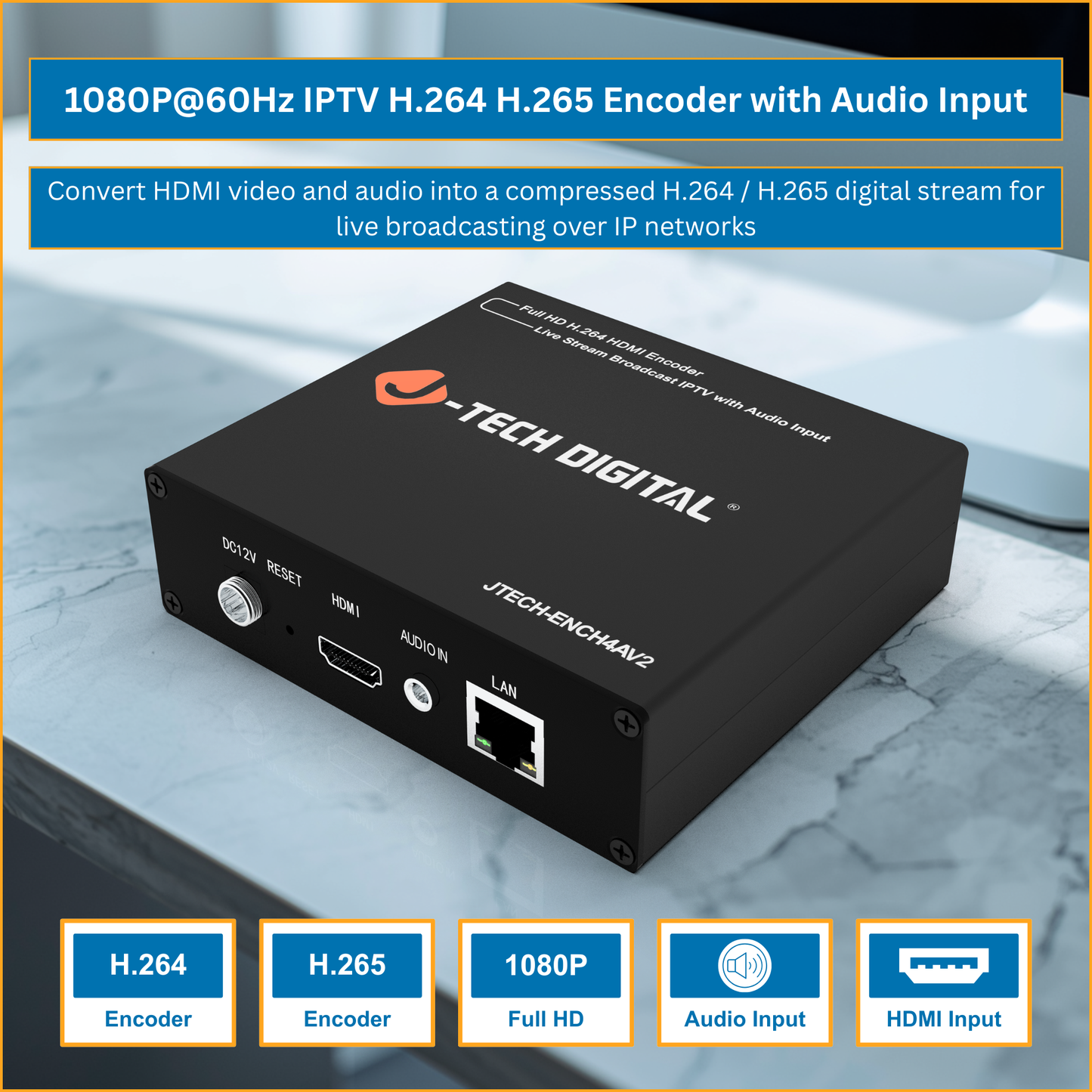 1080P 60Hz H.264 IPTV Livestream Encoder with Audio Embedding